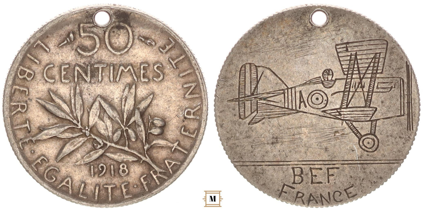 I. VH BEF France repülős front emlék 50 centimes 1918