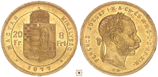 Ferenc József 20 frank 8 forint 1877 KB