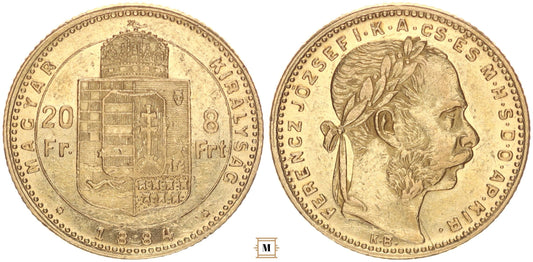Ferenc József 20 frank 8 forint 1884 KB