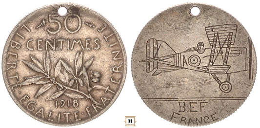 I. VH BEF France repülős front emlék 50 centimes 1918