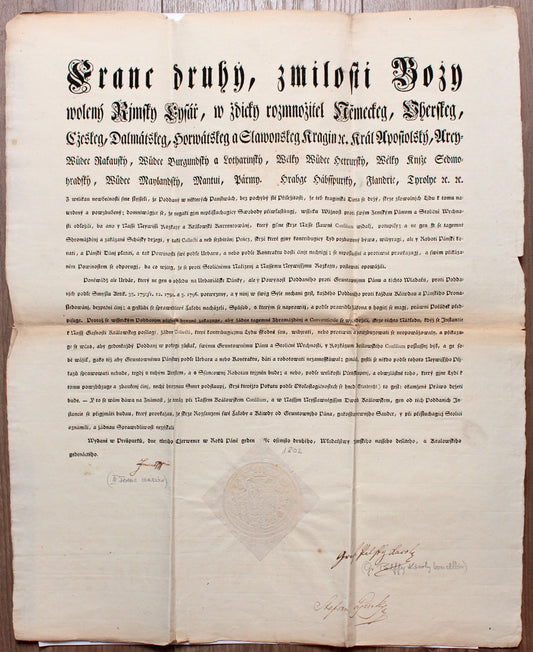 II. Ferenc rendelete az urbáriumról szlovákul Pozsony 1802
