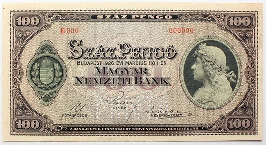 Száz pengő 1926 MINTA